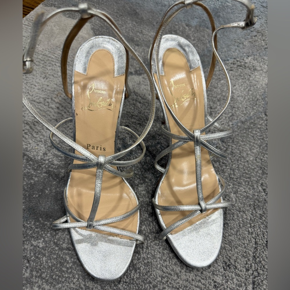 Christian Louboutin Metallic Silver Leather Sandals – Size 39.5 (Women)